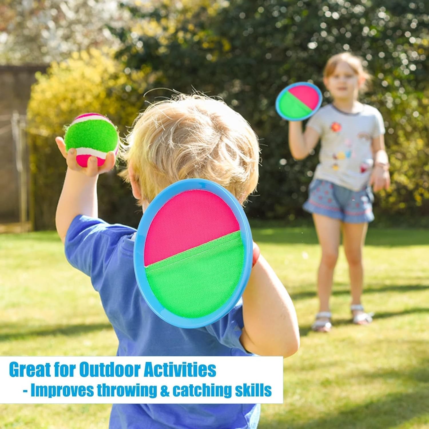 Toss and Catch Ball Game Outdoor Beach Pool Kids Toys outside Lawn Yard Games for 3 4 5 6 7 8 9 10 11 12 Year Old Girls Boys Toys Birthday Gift Easter Basket Stuffers (2 Paddles 2 Balls)
